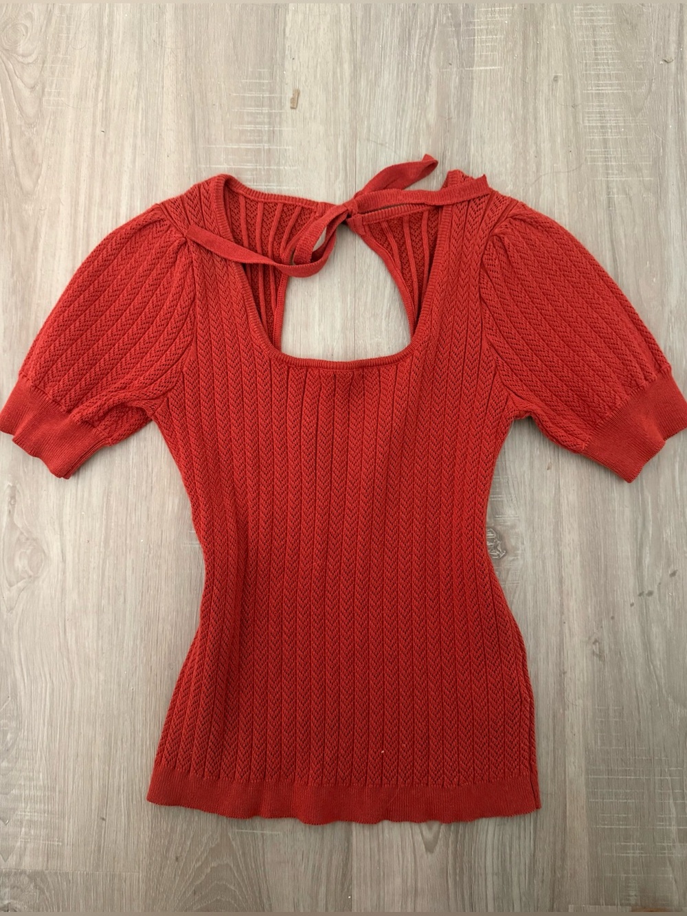 Orange Knit Tie-Back Short Sleeve Sweater Top